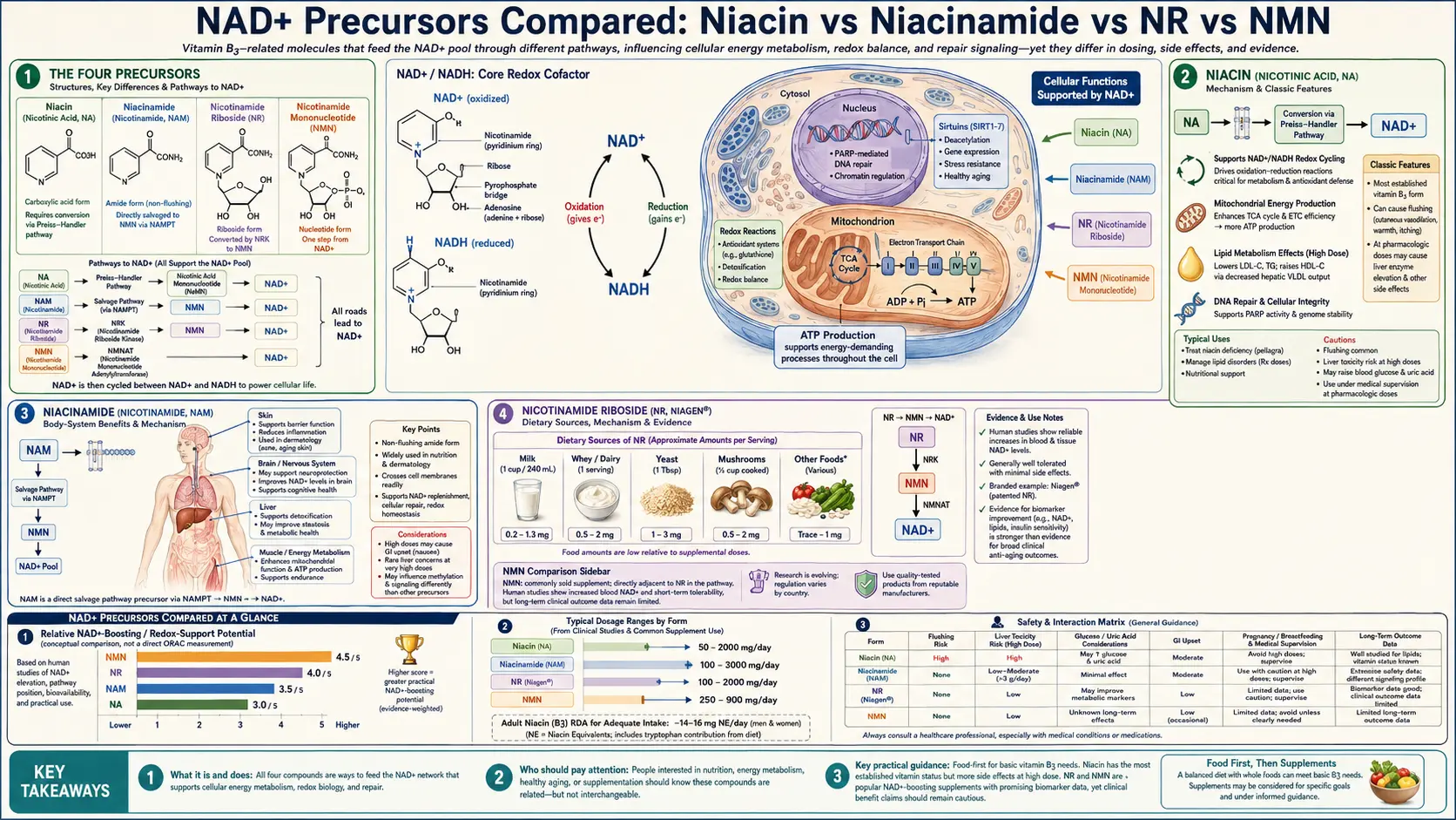 NAD Precursors Compared — scientific infographic poster