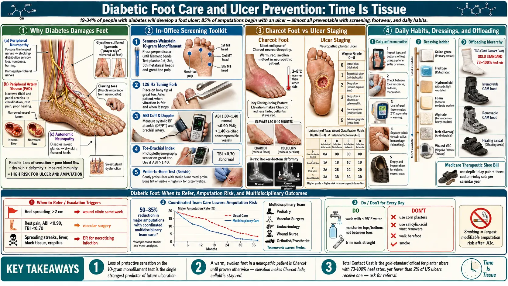 Diabetic Foot Care and Ulcer Prevention — scientific infographic poster
