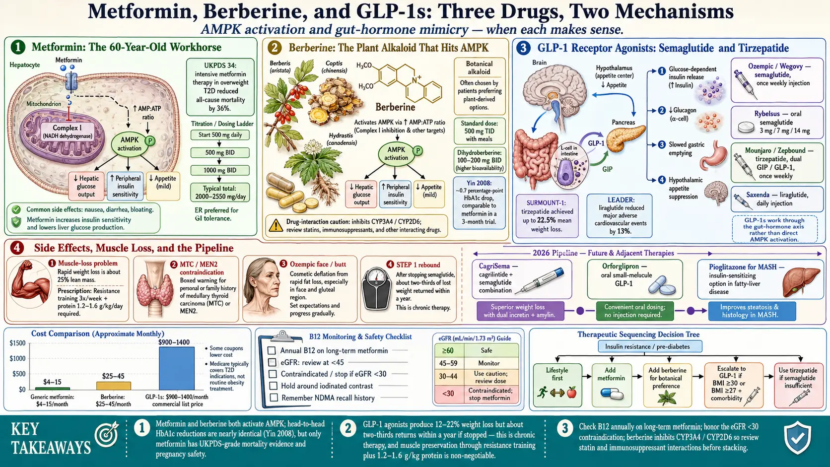 Metformin Berberine and GLP 1s — scientific infographic poster