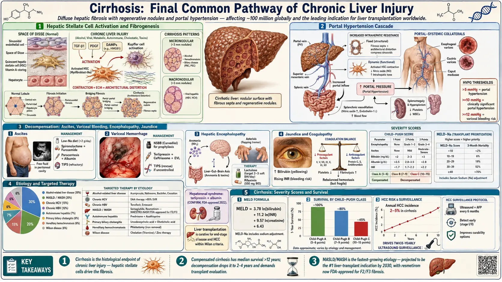 Cirrhosis — scientific infographic poster
