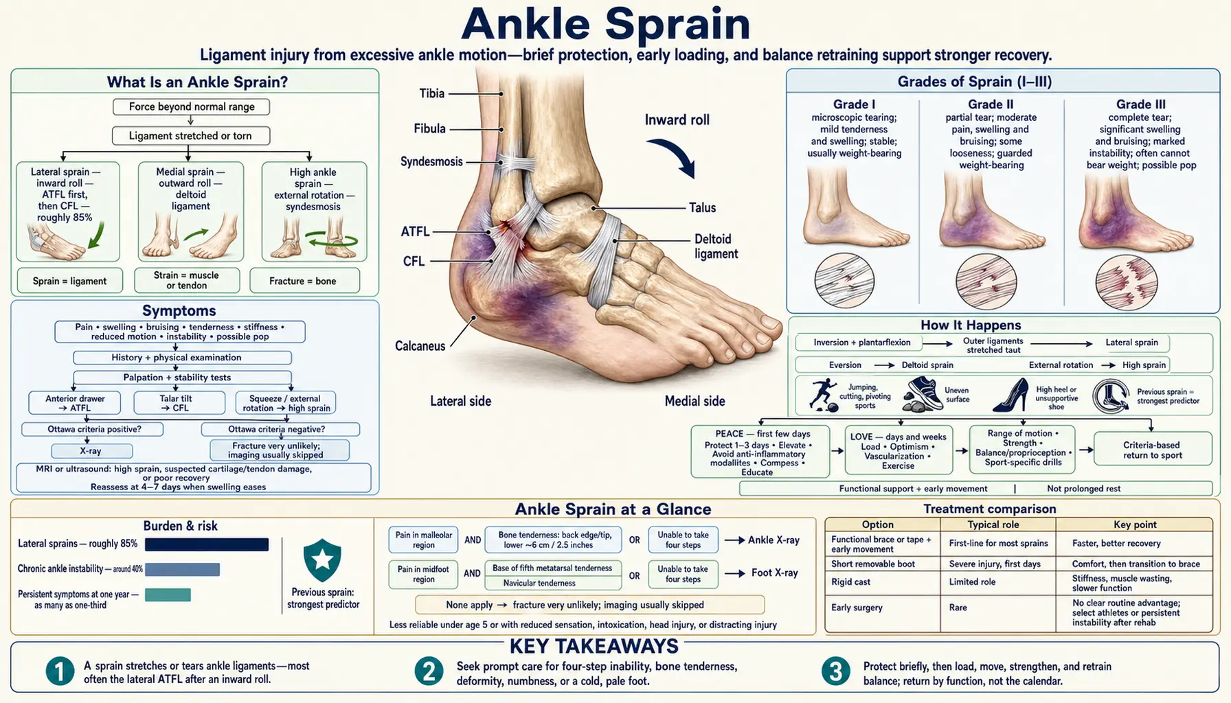 Ankle Sprain — scientific infographic poster