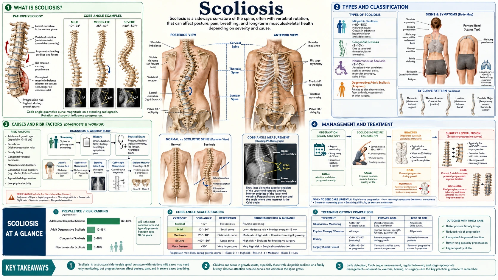 Scoliosis — scientific infographic poster