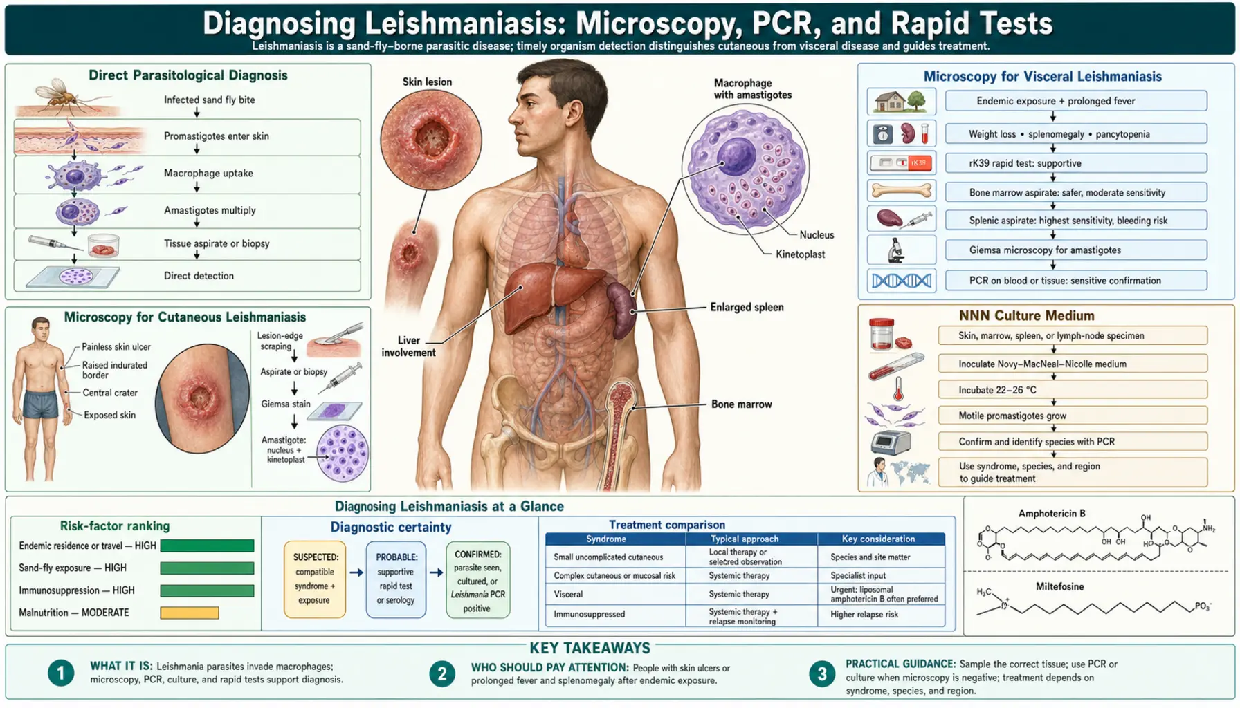 Diagnosis Microscopy and PCR — scientific infographic poster