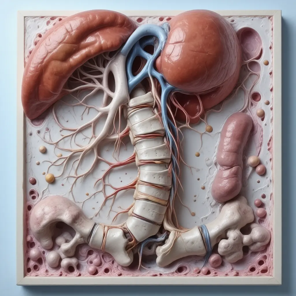 Anatomical cross-section illustrating organs affected by Ankylosing Spondylitis