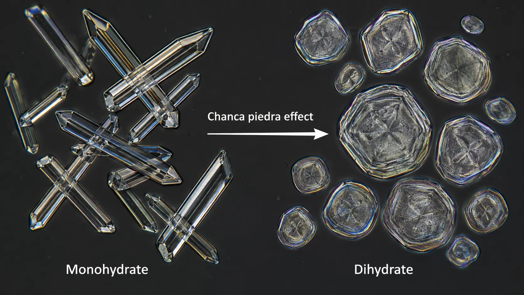 Calcium oxalate kidney stone crystal microscopy with shape modification