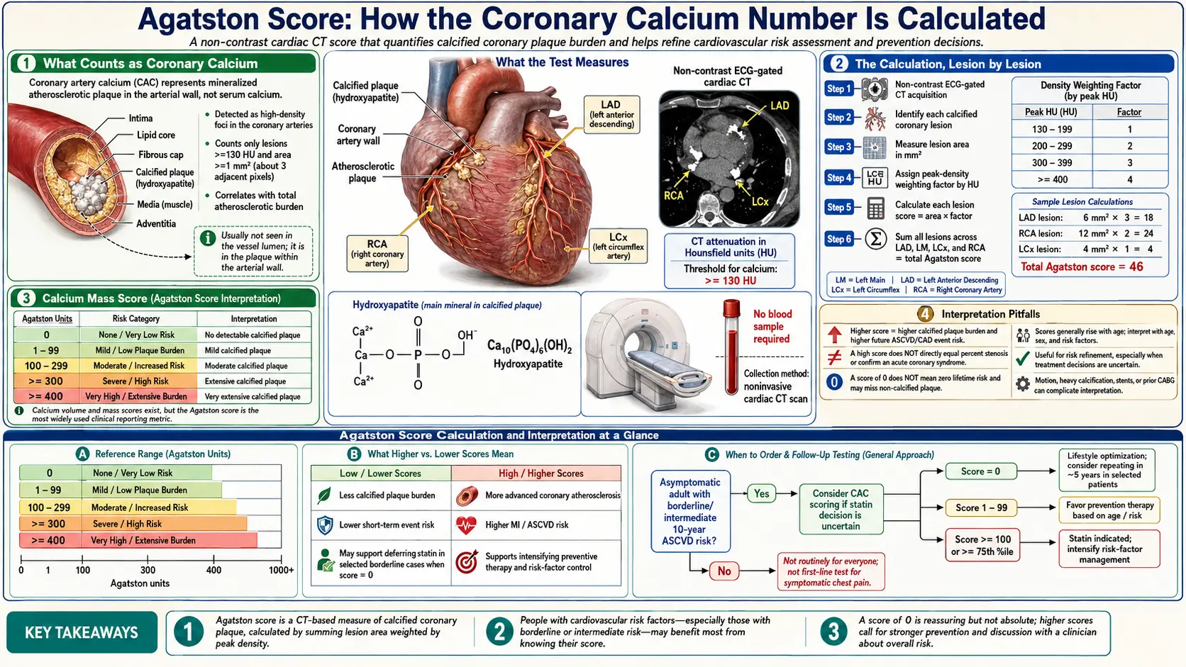 Agatston Score Calculation and Interpretation — scientific infographic poster