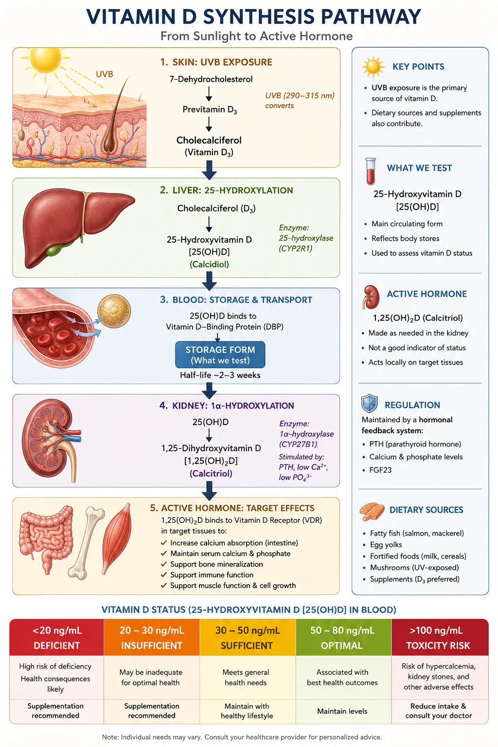 25-hydroxy vitamin D status bands and synthesis