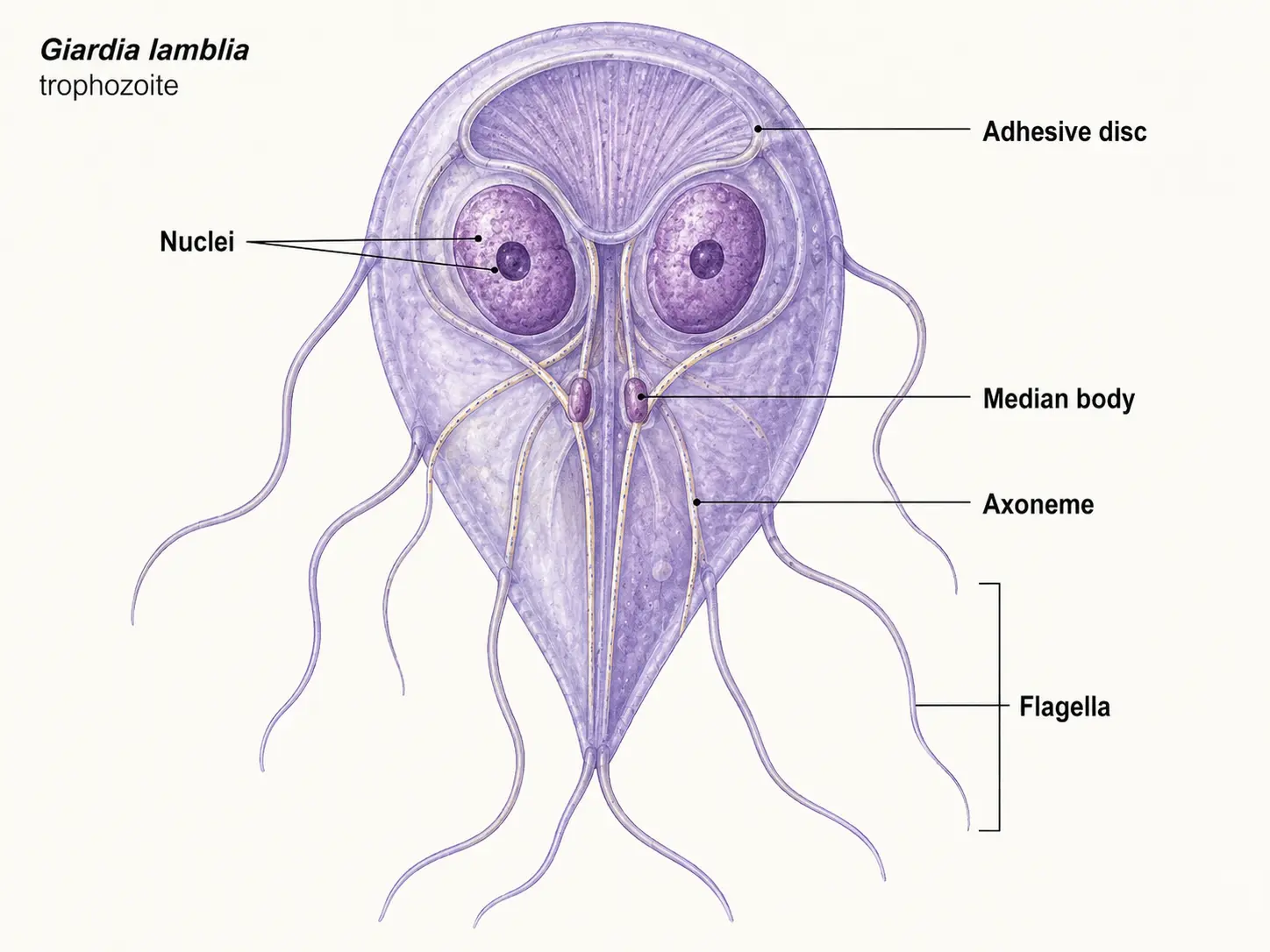 Giardia lamblia trophozoite scientific illustration