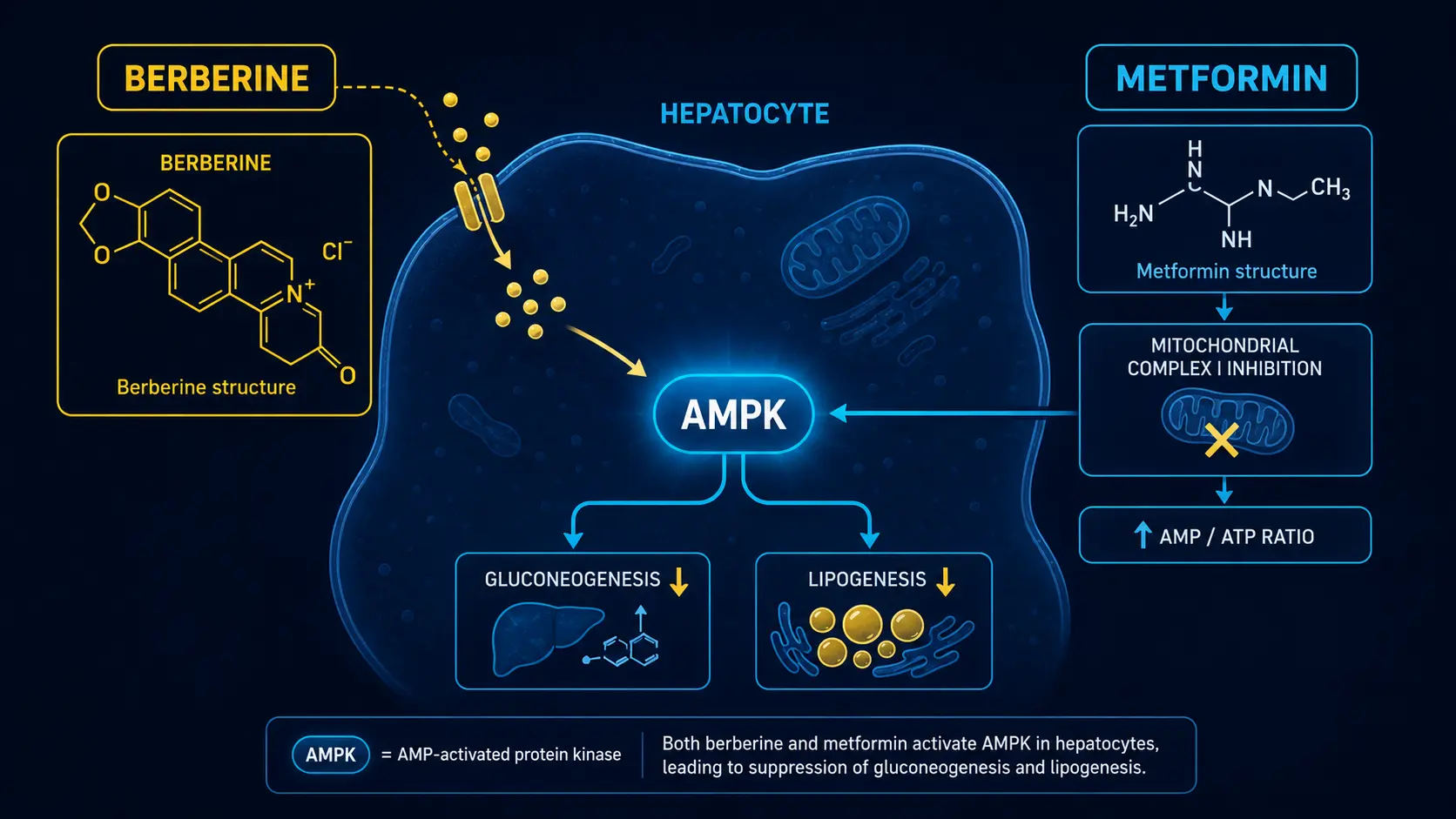 Berberine AMPK metabolic activation pathway, parallel to metformin