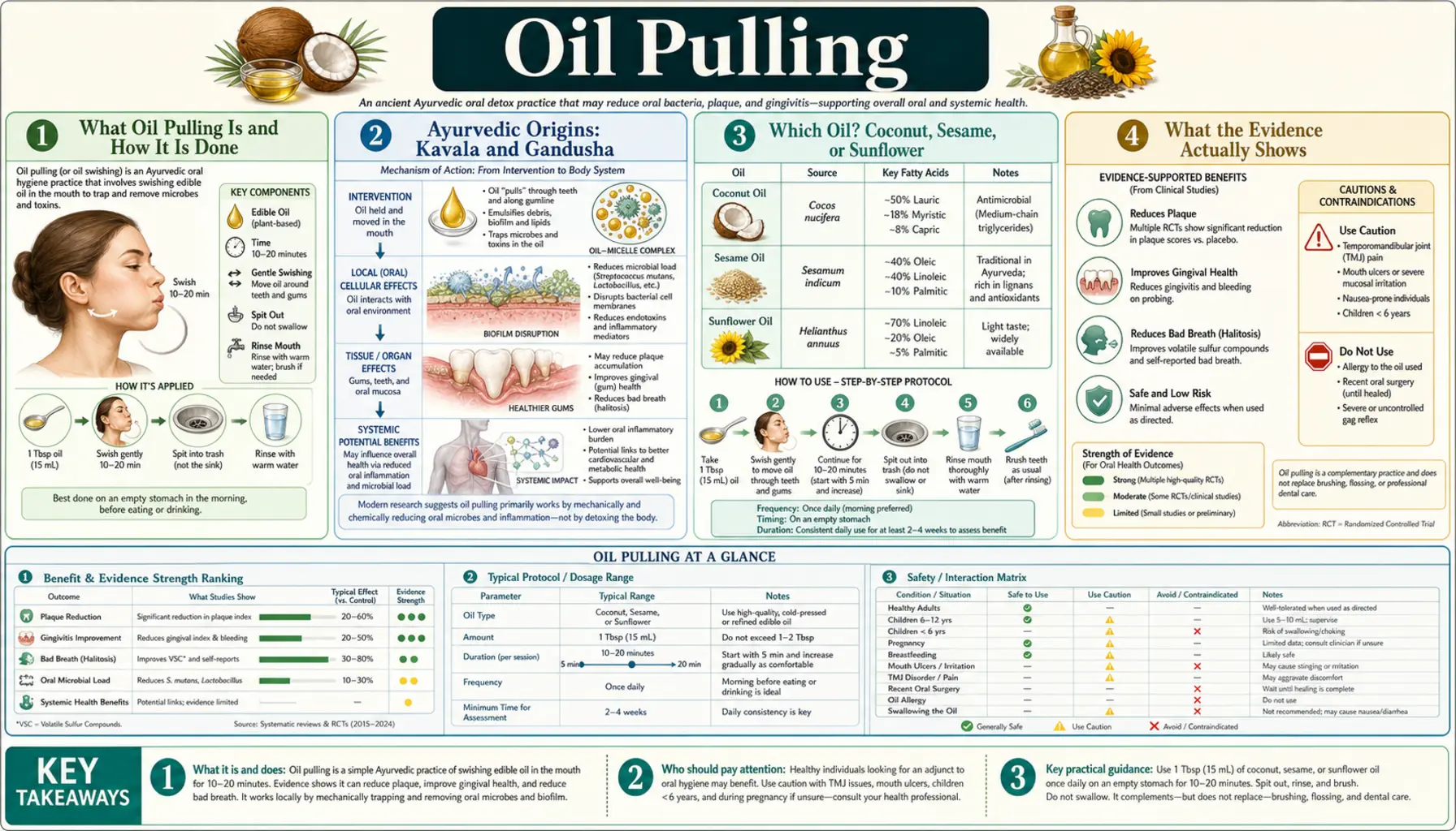 Oil Pulling — scientific infographic poster