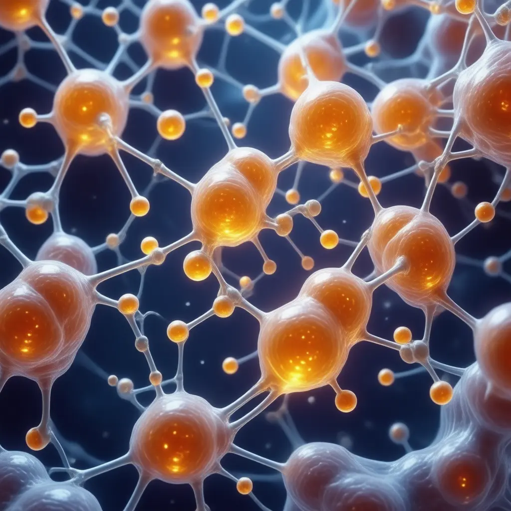 Microscopic view of Vitamin B4 (Choline) molecules interacting with cellular receptors