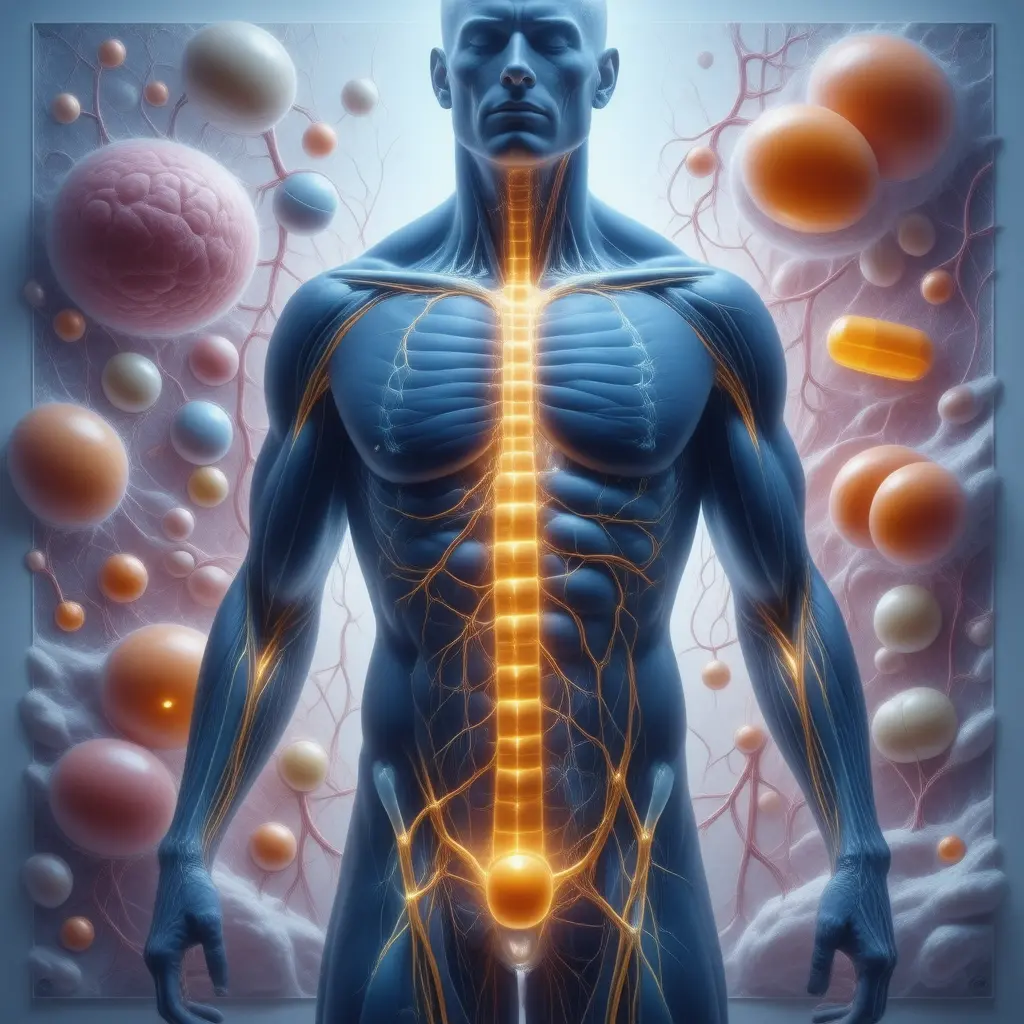 Anatomical illustration of body systems benefiting from Vitamins
