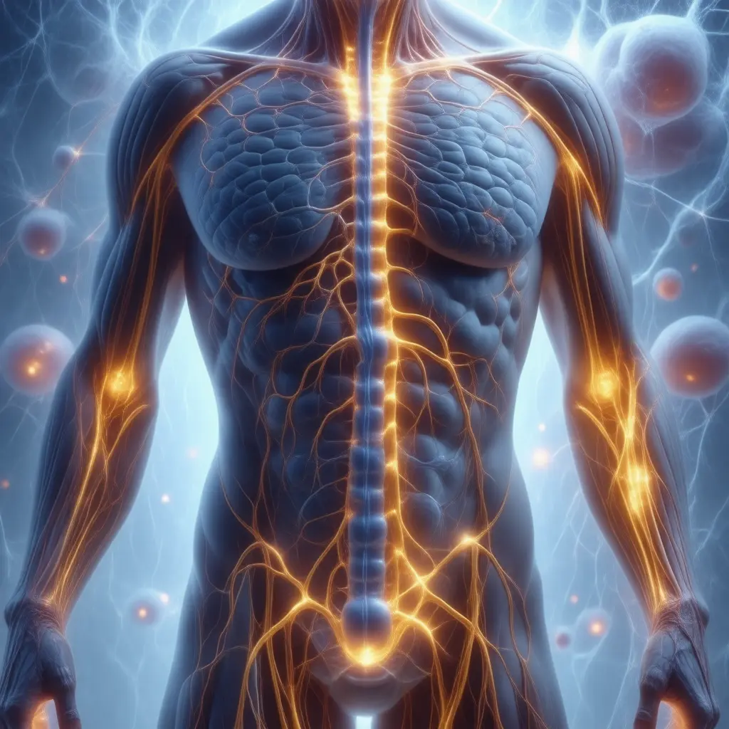 Anatomical illustration of body systems benefiting from Vitamin B5 (Pantothenic Acid)